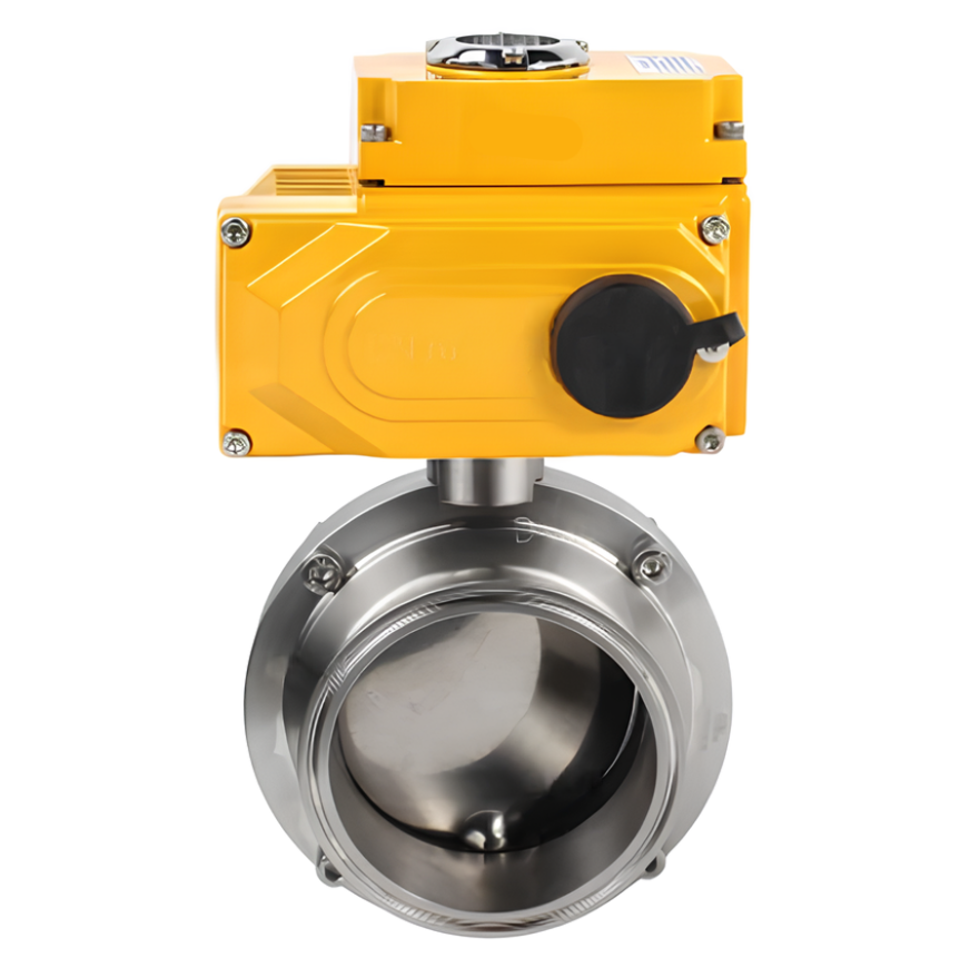 Затвор дисковый поворотный кламповый DN.ru WBV3131S-2W-C-H Ду65 Ру10 корпус - пищевая нержавеющая сталь 304, уплотнение - Silicon, с электроприводом DN.ru QT-N-005EM-A1-220VAC-У1 (4-20мА)