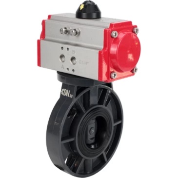 Затвор дисковый поворотный DN.ru WBV4242E-2W-Fb-ISO Дн125 Ру10 межфланцевый, корпус - НПВХ, диск - НПВХ, уплотнение - EPDM, с пневмоприводом PA-DA-065 двойного действия