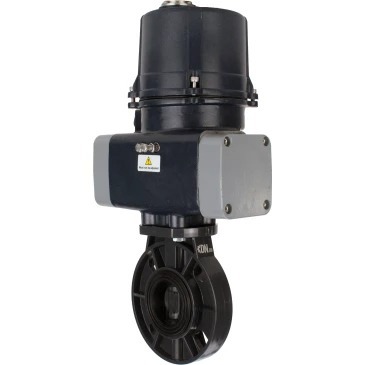 Затвор дисковый поворотный DN.ru WBV4242E-2W-Fb-ISO Дн150 Ру10 межфланцевый, корпус - НПВХ, диск - НПВХ, уплотнение - EPDM, с электроприводом DN.ru QTSA-N-005EM-O0-220VAC с пружинным возвратом