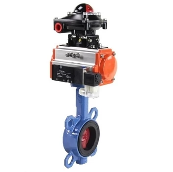 Затвор дисковый поворотный DN.ru WBV1413E-2W-Fb-H Ду100 Ру16, корпус - чугун GGG50, диск - чугун GGG40, уплотнение - EPDM, с пневмоприводом DN.ru PA-SA-130, пневмораспределителем 4M310-08 24В и БКВ APL-510N EX