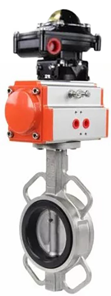 Затвор дисковый поворотный DN.ru WBV3232N-2W-Fb-H Ду125 Ру16, корпус - нержавеющая сталь 316L, диск - нержавеющая сталь 316L, уплотнение - NBR, с пневмоприводом DN.ru PA-DA-105 и БКВ APL-510N EX