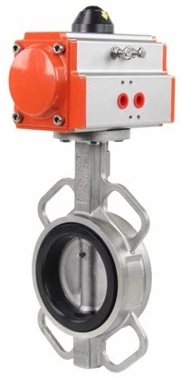 Затвор дисковый поворотный DN.ru WBV3232N-2W-Fb-H Ду100 Ру16, корпус - нержавеющая сталь 316L, диск - нержавеющая сталь 316L, уплотнение - NBR, с пневмоприводом DN.ru PA-DA-105 двойного действия