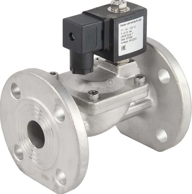 Клапан электромагнитный DN.ru VS631-NF-NC-24VDC Ду32 Ру10, соленоидный двухходовой, корпус - нержавеющая сталь 304, уплотнение - NBR, фланцевый, нормально-закрытый, пилотный, катушка - 24В DAR купить с доставкой по РФ