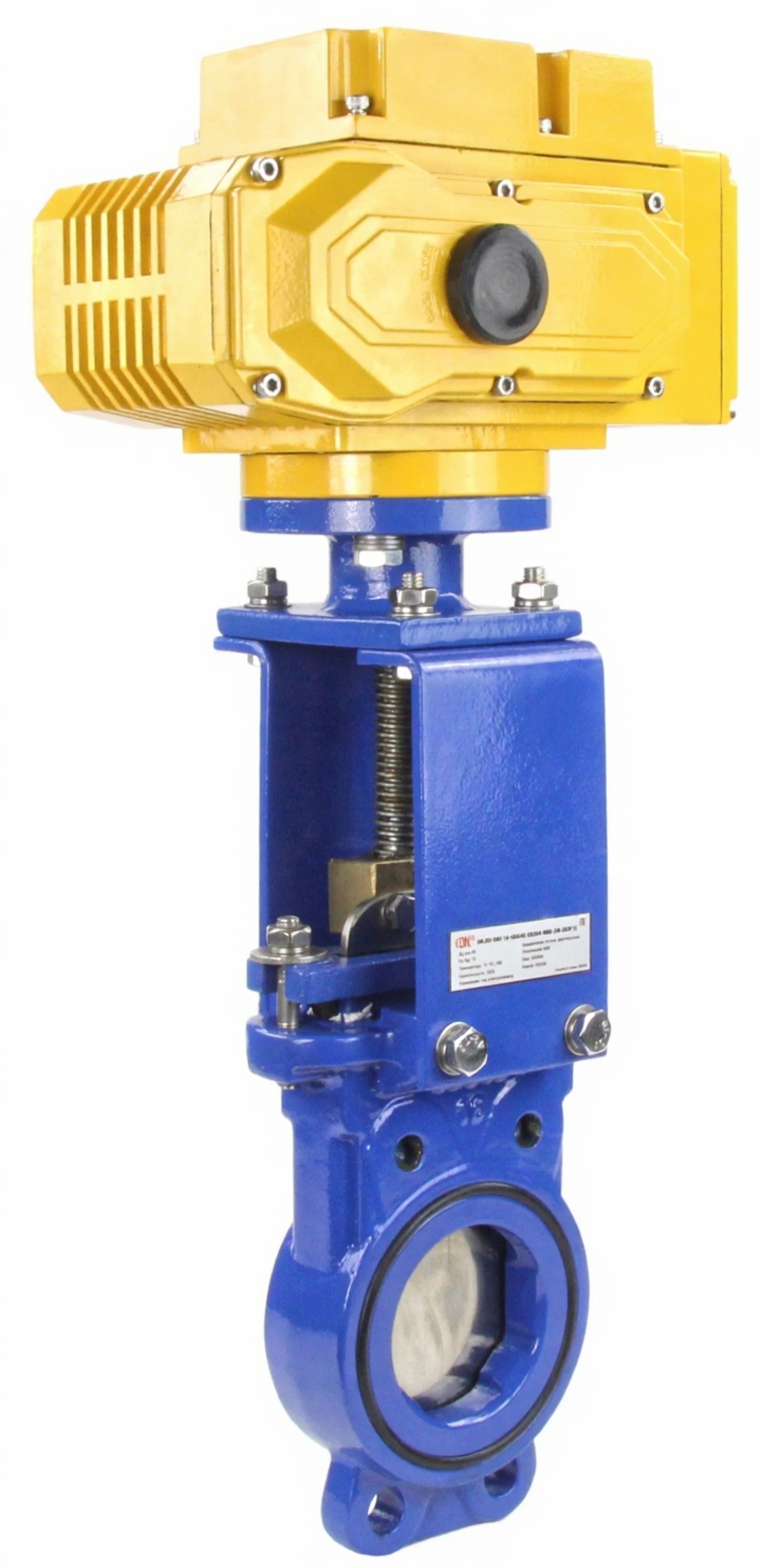 Задвижка шиберная ножевая DN.ru GVKN1331N-2W-Fb-ISO Ду150 Ру10 межфланцевая, с невыдвижным шпинделем, корпус - чугун GGG-40, уплотнение - NBR, с электроприводом DN.ru MT-N-010EM-O1-380VAC-У1 380В