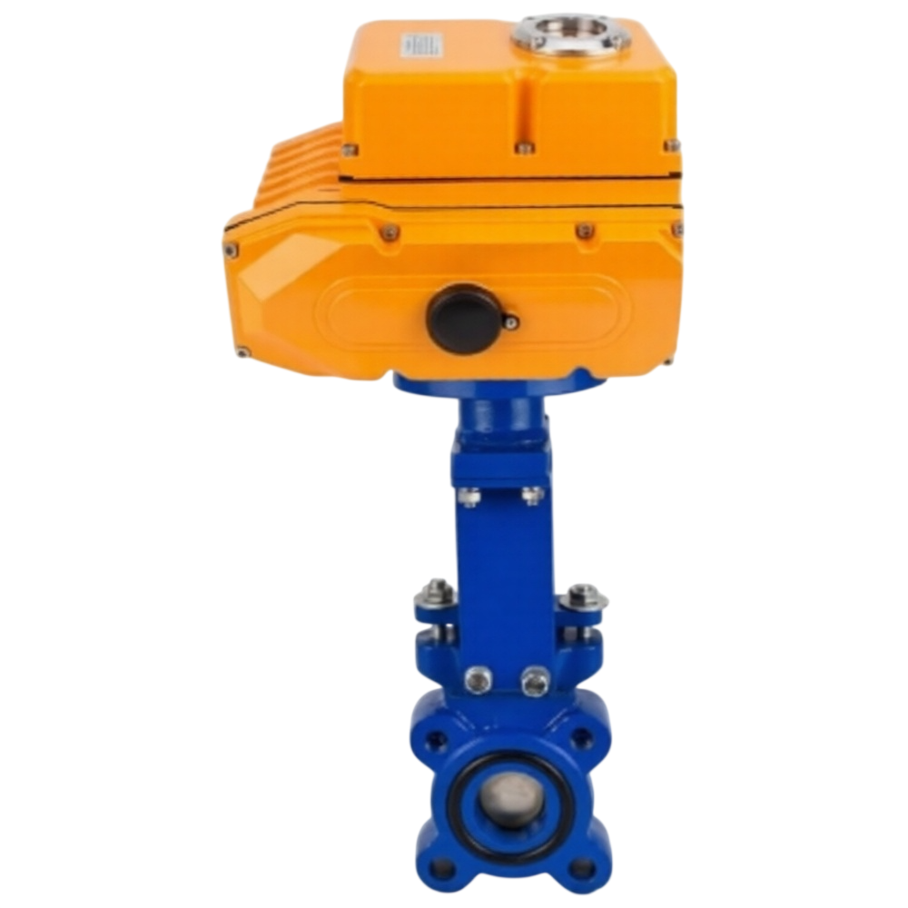 Задвижка шиберная DN.ru GVKN1331E-2W-Fb-ISO Ду300 Ру10 межфланцевая, корпус - чугун GGG40, шибер - нержавеющая сталь 304, уплотнение - EPDM, WENZ, с электроприводом многооборотным DN.ru MT-N-010EM-O1-380VAC-У1 380В купить с доставкой по РФ