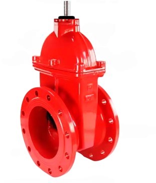 Задвижка клиновая 30ч939р DN.ru GVWN1414E-2W-F Ду100 Ру10/16, фланцевая, корпус - чугун GGG50, уплотнение - EPDM, c ОСТ-фланцем тип А и невыдвижным голым штоком, цвет - красный, квадрат 14, крутящий момент 45Нм