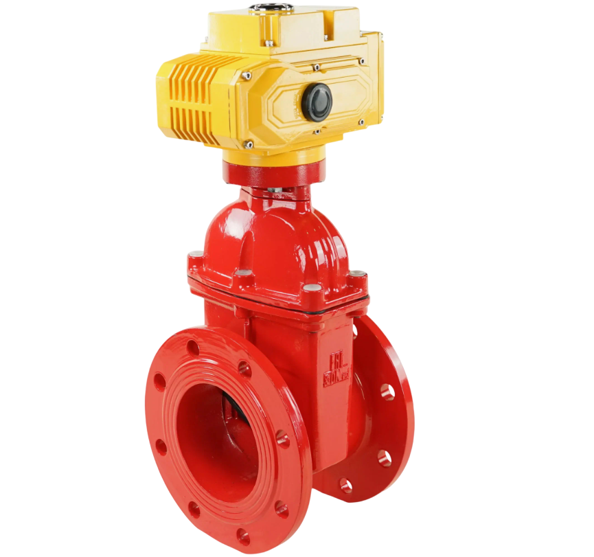 Задвижка клиновая 30ч939р DN.ru GVWN1414E-2W-F Ду80 Ру10/16, фланцевая, корпус - чугун GGG50, уплотнение - EPDM, с ISO-фланцем и невыдвижным штоком, цвет - красный, с электроприводом многооборотным DN.ru MT-N-005EM-O1-220VAC-У1 220В