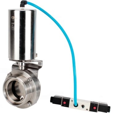 Затвор дисковый поворотный DN.ru WBV3131E-2W-T-H Ду80 Ру10 пищевая нержавеющая сталь 304, уплотнение – EPDM, резьбовой, с пневмоприводом DN.ru PA-SA-85 и пневмораспределителем DN.ru 4V320-08 220В купить с доставкой по РФ