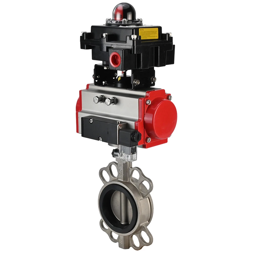 Затвор дисковый поворотный DN.ru WBV3131N-2W-Fb-H Ду80 Ру16, корпус - нержавеющая сталь 304, диск - нержавеющая сталь 304, уплотнение - NBR, с пневмоприводом DN.ru PA-SA-105, пневмораспределителем DN.ru 4V320-10 220В и БКВ DN.ru APL-510N EX купить с доставкой по РФ