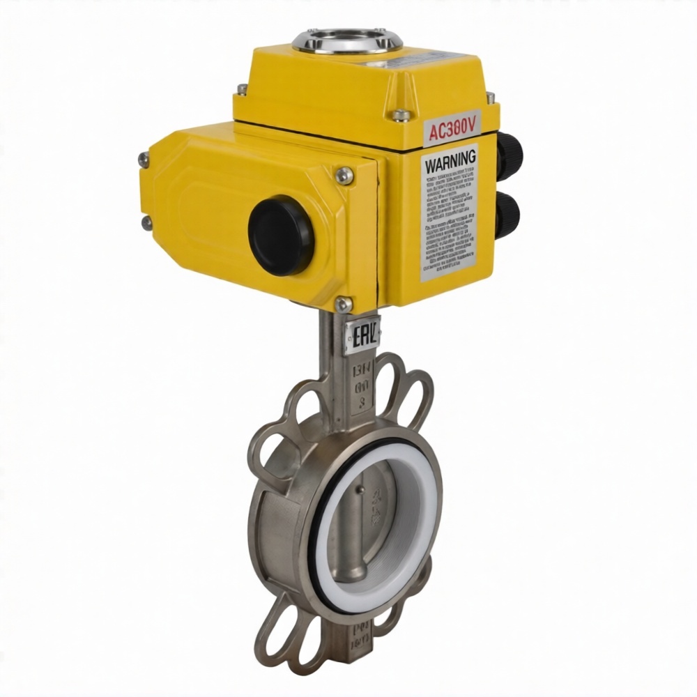 Затвор дисковый поворотный DN.ru WBV3131P-2W-Fb-H Ду50 Ру16, корпус - нержавеющая сталь 304, диск - нержавеющая сталь 304, уплотнение - PTFE, с электроприводом DN.ru QT-N-003EM-O1-220VAC-У1 220В купить с доставкой по РФ