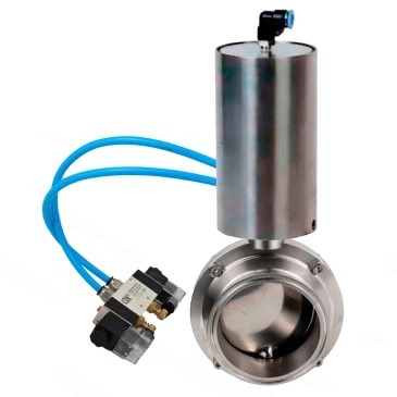 Затвор дисковый поворотный кламповый DN.ru WBV3131S-2W-C-H Ду25 Ру10 корпус - пищевая нержавеющая сталь 304, уплотнение – Silicon, с пневмоприводом DN.ru PA-SA-85 и пневмораспределителем DN.ru 4V320-10 220В купить с доставкой по РФ