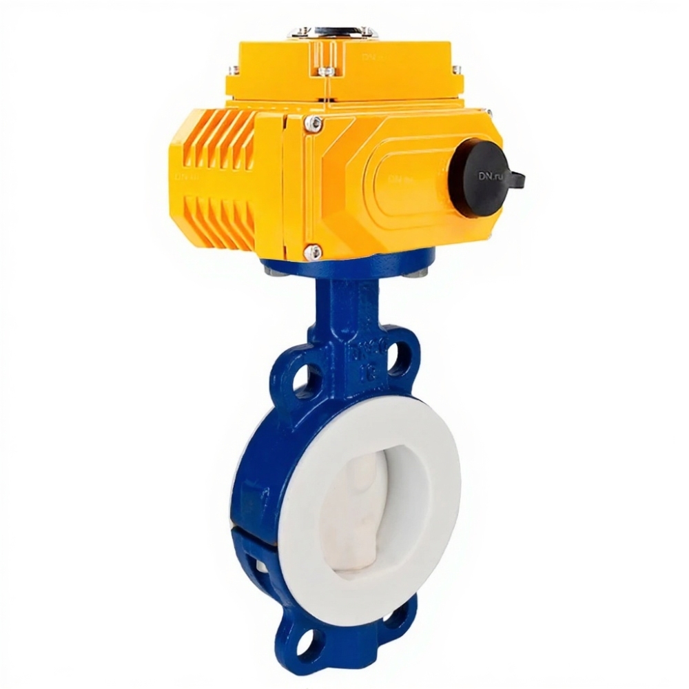 Затвор дисковый поворотный DN.ru WBV3434Pf-2W-Fb-H Ду100 Ру16 корпус - углеродистая сталь WCB, диск - углеродистая сталь WCB, футерованный PTFE, уплотнение - PTFE, с электроприводом DN.ru QT-N-008EM-O1-380VAC-У1 380В купить с доставкой по РФ