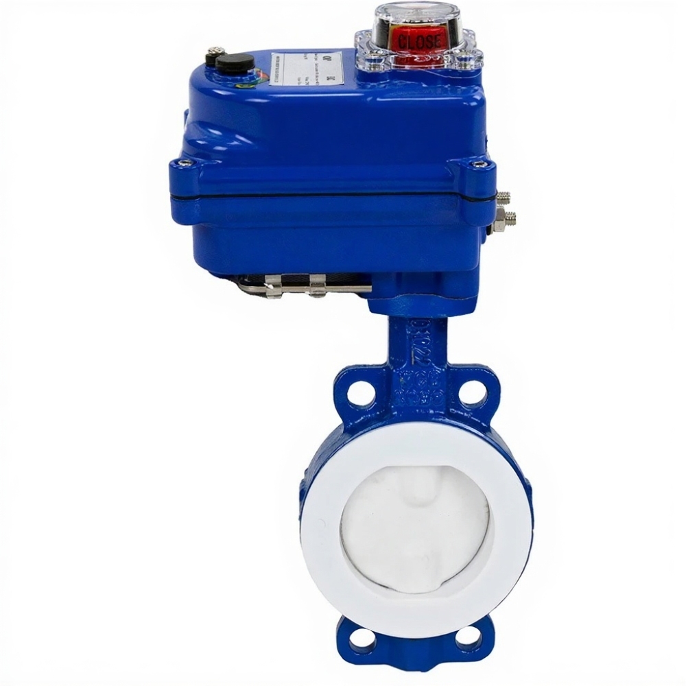 Затвор дисковый поворотный DN.ru WBV3434Pf-2W-Fb-H Ду50 Ру16 корпус - углеродистая сталь WCB, диск - углеродистая сталь WCB, футерованный PTFE, уплотнение - PTFE, с электроприводом DN.ru QT-N-003EM-O1-24VDC-У1 blue 24В купить с доставкой по РФ