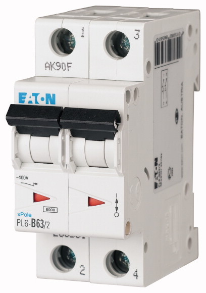 Автоматический выключатель Eaton 63А хар-ка С 2 полюса 6 кА PL6-C63/2