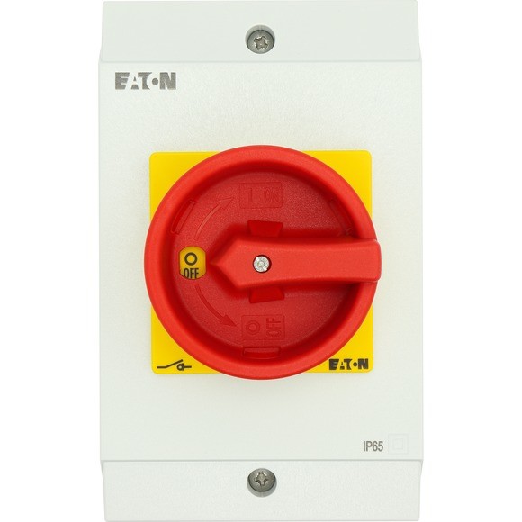 P1-32/I2/SVB/HI11 Главный выключатель в корпусе, 3P +1НО +1 НЗ, 32А, красно-желтая ручка, запираемый (MC05005/1)