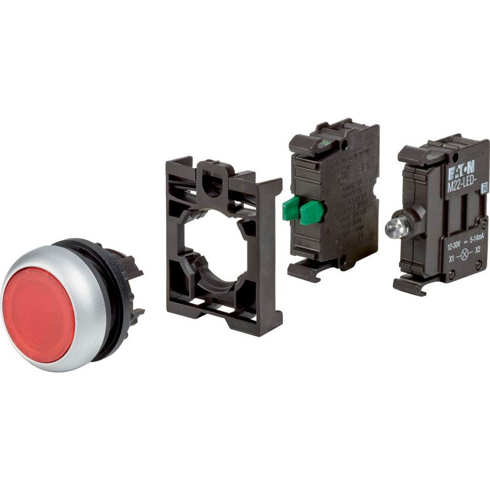 Кнопка EATON M22-DL-R-K10LED-BVP 1НО 24В DC без фиксации красная с подсветкой
