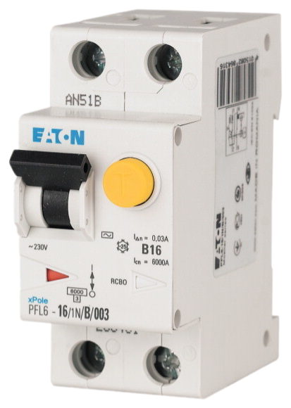 Дифференциальный автоматический выключатель Eaton PFL6-25/1N/C/003 25/0,03А, кривая отключения С, 1+N полюсов, 6 кА (MOD01002/1) купить с доставкой по РФ
