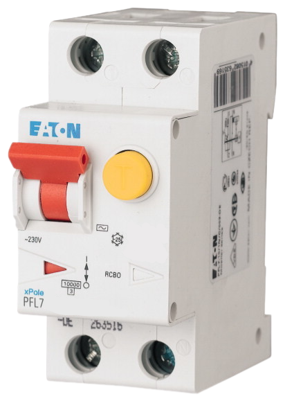 Дифференциальный автоматический выключатель Eaton PFL7-25/1N/C/003-A-DE 25/0,03А (AC,DC), кривая отключения С, 1+N полюсов, 10 кА купить с доставкой по РФ