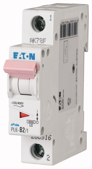 Выключатель автоматический модульный EATON PL6-C2/1 1п C 2А 6кА, 286528