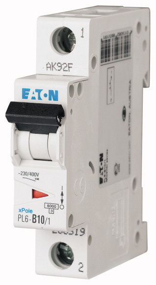 Выключатель автоматический модульный EATON PL6-C10/1 1п C 10А 6кА, 286531