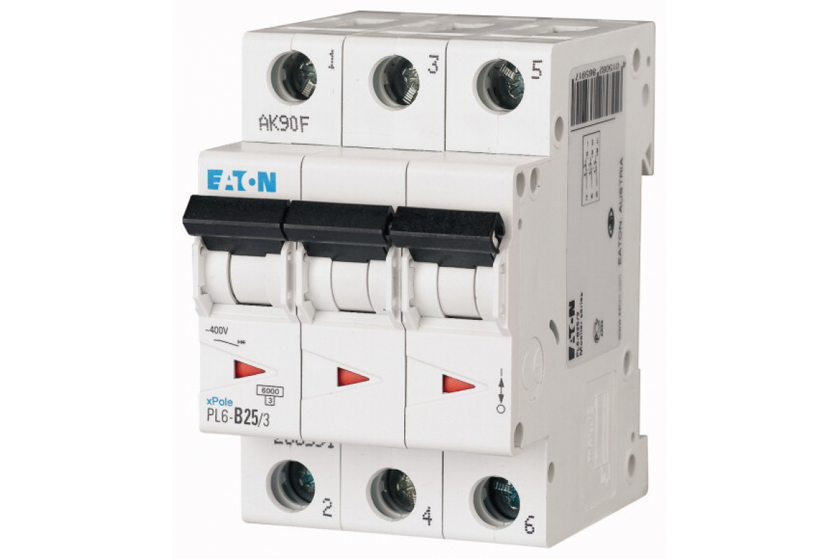 Выключатель автоматический модульный EATON PL6-C25/3 3п C 25А 6кА, 286603