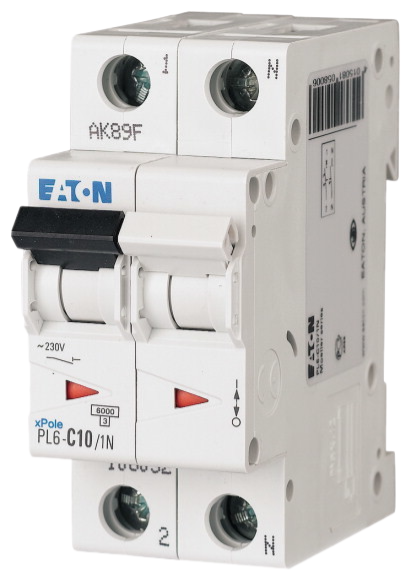 Автоматический выключатель Eaton PL6-B10/1N 10А кривая отключения B 1+N полюс 6 кА (MOD01002/1)