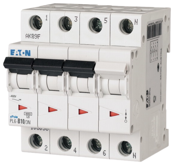 Автоматический выключатель Eaton PL6-B10/3N 10А кривая отключения В 3+N полюса 6 кА (MOD01002/1) купить с доставкой по РФ