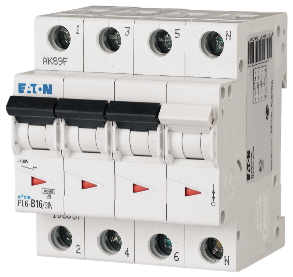 Автоматический выключатель Eaton PL6-C16/3N 16А кривая отключения С 3+N полюса 6 кА (MOD01002/1) купить с доставкой по РФ