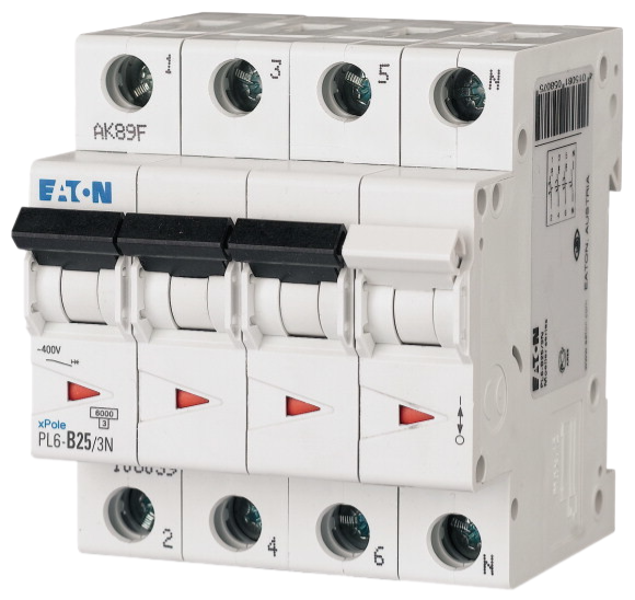 Автоматический выключатель Eaton PL6-C25/3N 25А кривая отключения С 3+N полюса 6 кА (MOD01002/1)