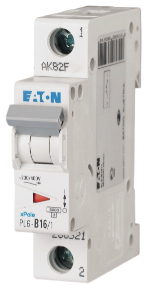 Автоматический выключатель Eaton PL6-B16/1 16А кривая отключения B 1 полюс 6 кА (MOD01002/1)