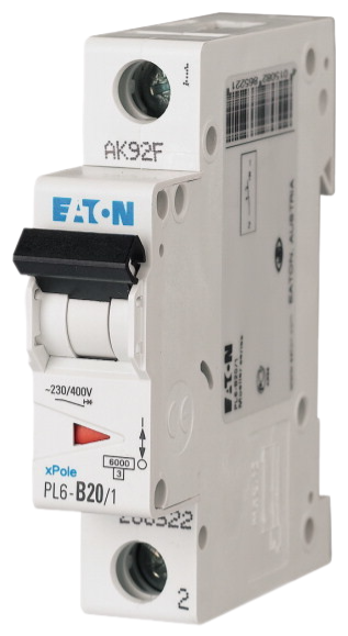 Автоматический выключатель Eaton PL6-B20/1 20А кривая отключения B 1 полюс 6 кА (MOD01002/1)