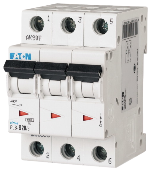 Автоматический выключатель Eaton PL6-B20/3 20А кривая отключения B 3 полюса 6 кА (MOD01002/1)
