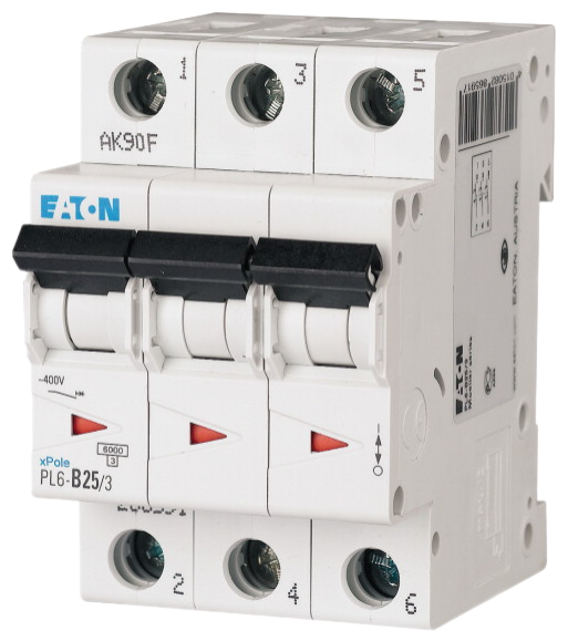 Автоматический выключатель Eaton PL6-B25/3 25А кривая отключения B 3 полюса 6 кА (MOD01002/1)