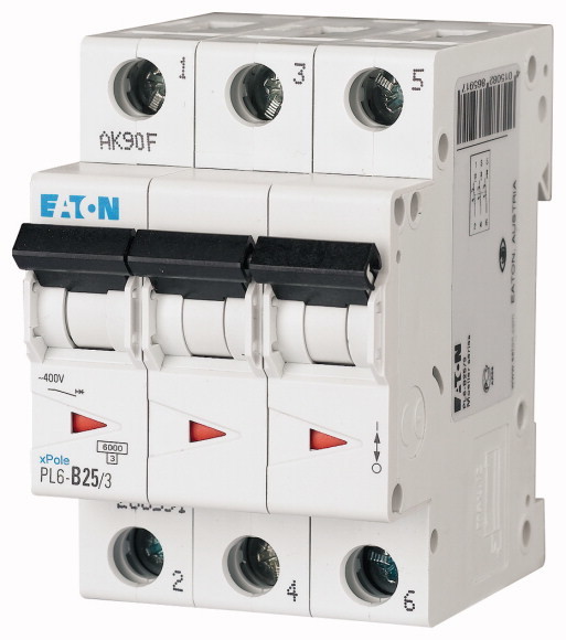 Автоматический выключатель Eaton PL6-D25/3 25А кривая отключения D 3 полюса 6 кА (MOD01002/1) купить с доставкой по РФ