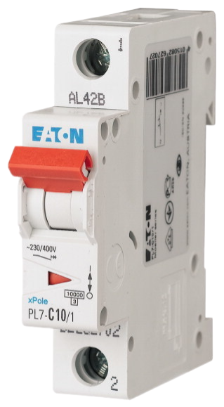 Автоматический выключатель Eaton PL7-B10/1 10А кривая отключения В 1 полюс 10 кА (MOD01003/1) купить с доставкой по РФ