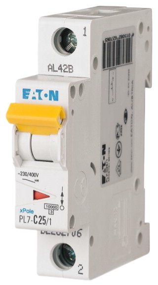 Автоматический выключатель Eaton PL7-B25/1 25А кривая отключения В 1 полюс 10 кА (MOD01003/1)