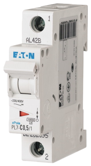 Автоматический выключатель Eaton PL7-C0,5/1 0.5А кривая отключения C 1 полюс 10 кА (MOD01003/1)