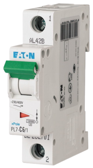 Автоматический выключатель Eaton PL7-C6/1 6А кривая отключения C 1 полюс 10 кА (MOD01003/1)