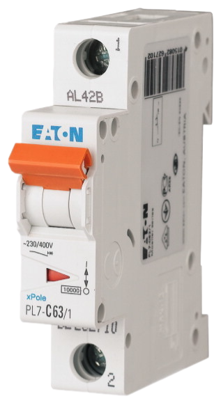 Автоматический выключатель Eaton PL7-C63/1 63А кривая отключения С 1 полюс 10 кА (MOD01003/1)