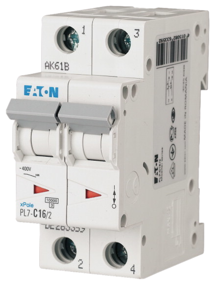 Автоматический выключатель Eaton PL7-C16/2 16А кривая отключения C 2 полюса 10 кА (MOD01003/1) купить с доставкой по РФ