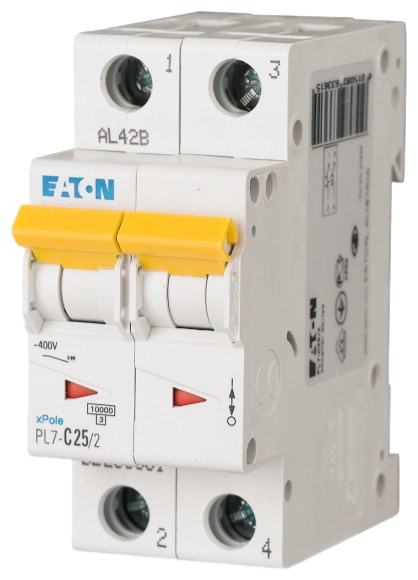 Автоматический выключатель Eaton PL7-C25/2 25А кривая отключения С 2 полюса 10 кА (MOD01003/1) купить с доставкой по РФ