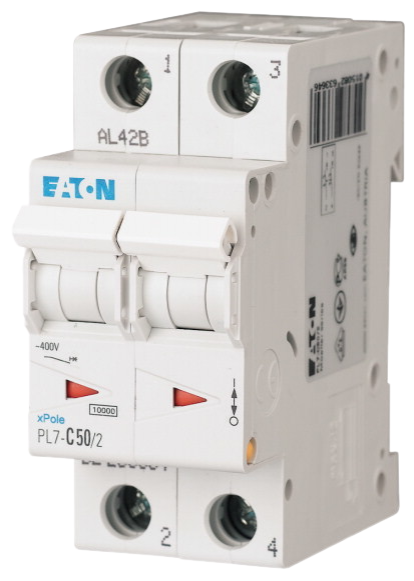 Автоматический выключатель Eaton PL7-C50/2 50А кривая отключения С 2 полюса 10 кА (MOD01003/1)
