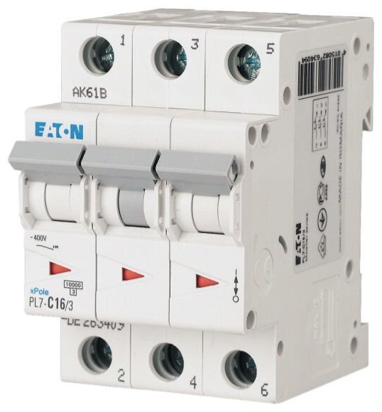 Автоматический выключатель Eaton PL7-B16/3 16А кривая отключения В 3 полюса 10 кА (MOD01003/1)