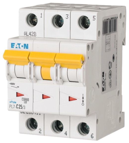 Автоматический выключатель Eaton PL7-C25/3 25А кривая отключения C 3 полюса 10 кА (MOD01003/1)