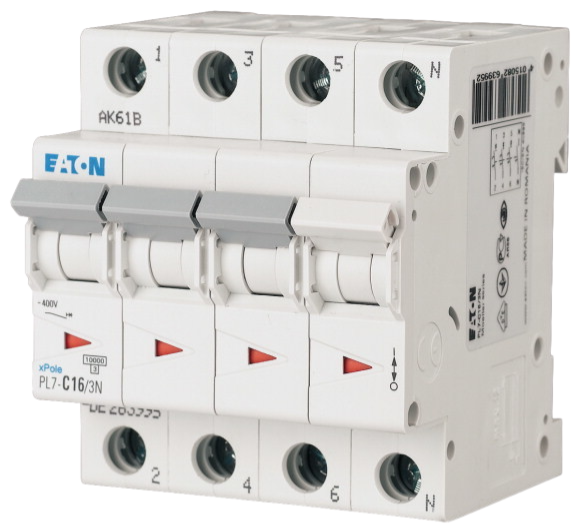 Автоматический выключатель Eaton PL7-C10/3N 10А кривая отключения С 3+N полюса 10 кА (MOD01003/1) купить с доставкой по РФ
