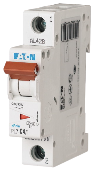 Автоматический выключатель Eaton PL7-B4/1 4А кривая отключения В 1 полюс 10 кА (MOD01003/1)