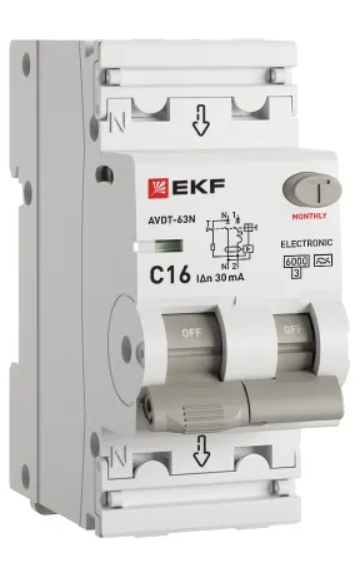 Устройство защитного отключения EKF PROXIMA АВДТ-63N 1P+N 16А 30мА х-ка C тип A электронный 6кА купить с доставкой по РФ