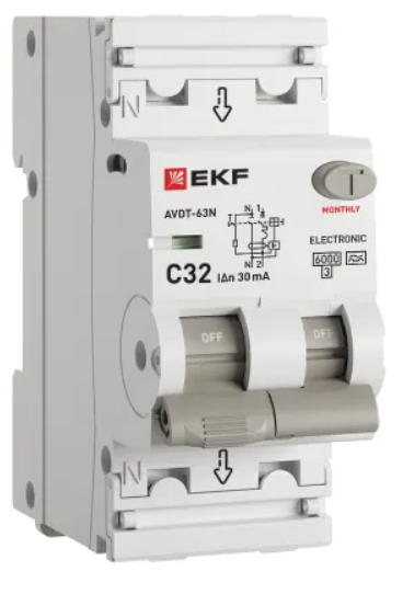 Устройство защитного отключения EKF PROxima Диф.автомат 32А 30мА АВДТ-63N 6кА электронный купить с доставкой по РФ