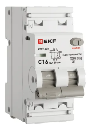 Устройство защитного отключения PROXIMA EKF АВДТ-63N 1P+N 16А 30мА х-ка C тип A электромеханический 6кА купить с доставкой по РФ
