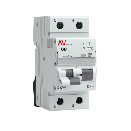 Дифференциальный автомат EKF AVERES DVA-6 1P+N 40А C 30мА 6кА